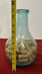 Vtg Aqua Glass Demijohn Large Oval Bottle Jug 11” with Corks Air Bubbles Rare🩵