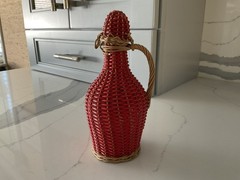 Vintage 7.5” Red & beige Demijohn Wine Bottle Wicker