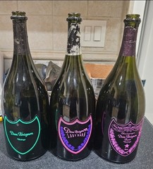 3 Empty Dom Perignon Luminous Bottle, Lady Gaga Dom P Rose And Brut 1.50lt Vinta
