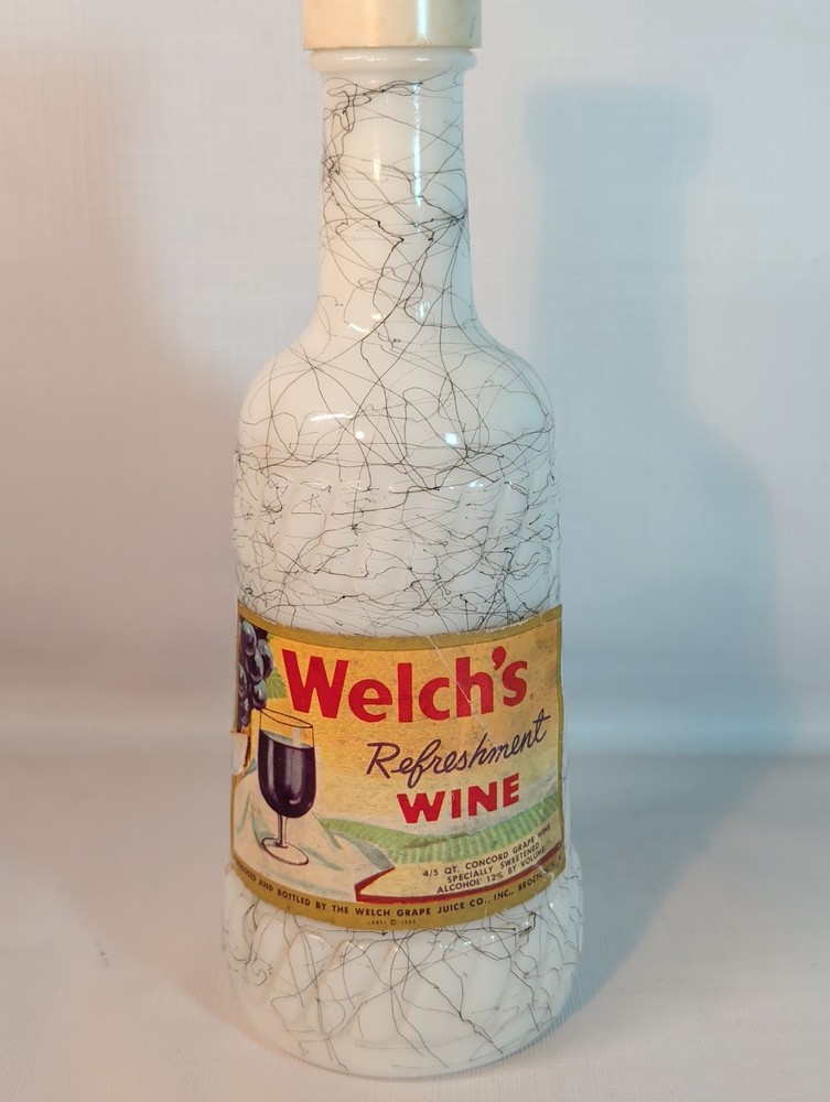 Vtg Hazel Atlas Black Splatter Wine Bottle Milk Glass Welch&rsquo;s MCM Bar 1950s