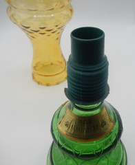 Vintage Rare Chianti Wine Bottle Decanter Lantern Oil Lamp Green Amber Glass 15&Prime;