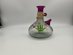 Hand Blown Hand Painted Wine Bottle Signed G.O. Swirl Ribbing