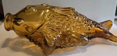 Lg Vintage Amber Glass Italian Fish Wine Decanter Bottle 15&Prime;