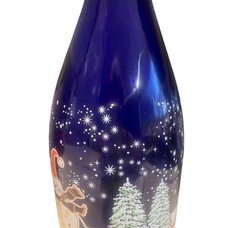 Villa Jolanda Moscato Cobalt Blue Wine Bottle w Winter Holiday Scene 11.5” Tall