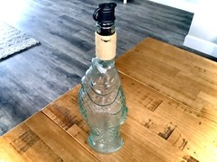 VINTAGE BLUE GREEN FISH ITALIAN GLASS BOTTLE WINE BOTTLE DECANTER w/ STOPPER 14&Prime;
