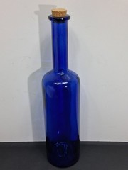 Vintage Glass Cobalt Blue Wine Liquor Bottle w/ Cork Stopper Large 13&Prime; Decor