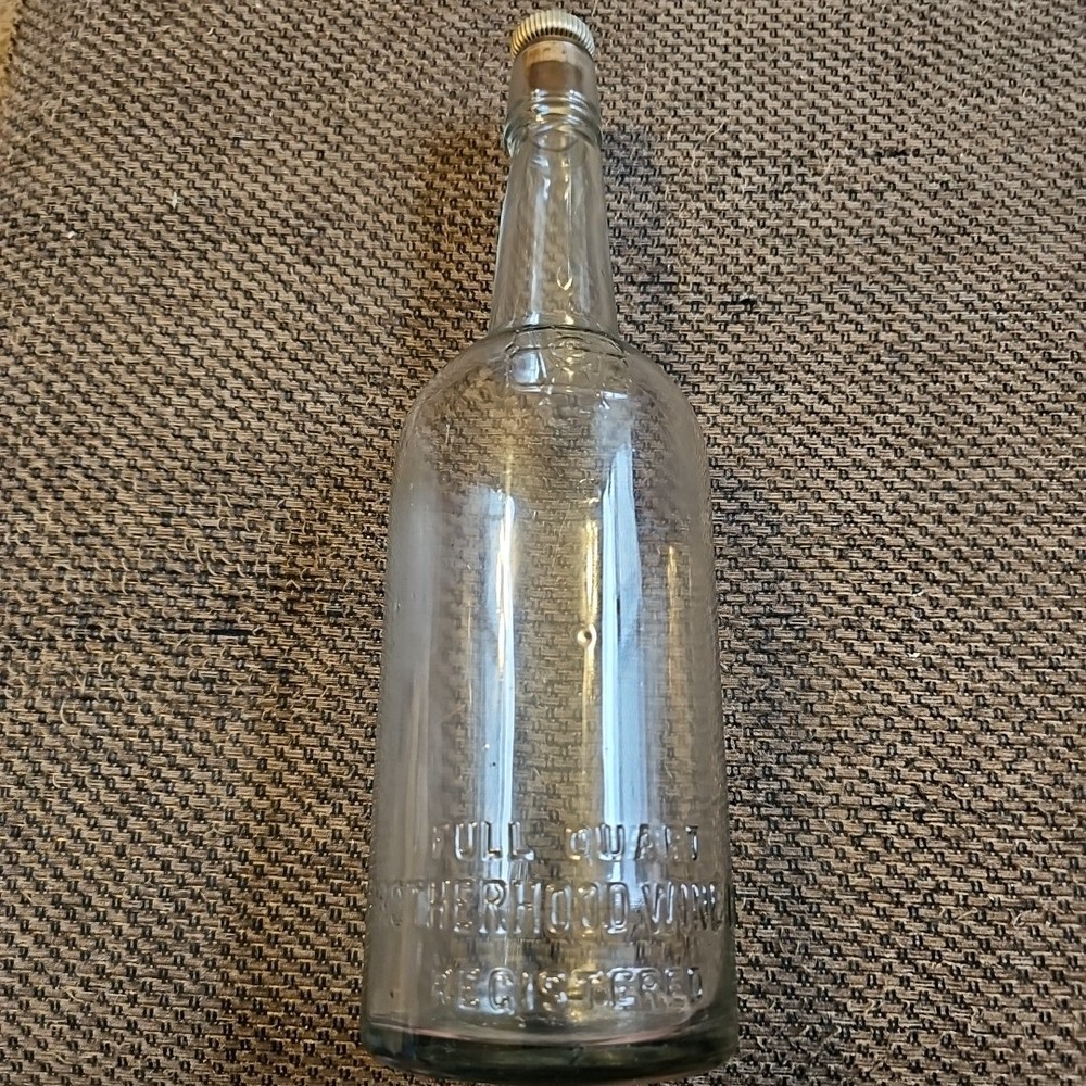 Vtg Glass Brotherhood Wine Co Bottle Empty Quart Liquor Bottle 12.5&Prime;W/stopper
