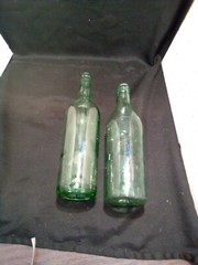 Two Amazingly Colored Aqua Wine Or Liquor Bottles With Pontil Marks Lot-6