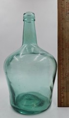 Antique 1860 Green 12&Prime; Wine Jug Valencia Glass Bottle Carbon Demijohn