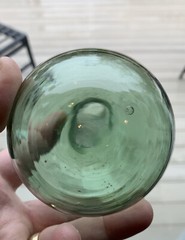 Vintage Hand Blown Aqua-Green Glass Round Bottom Wine Bottle