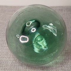Vintage Embossed Mni Green Glass Wine Decanter Bottle Round Bottom Flask
