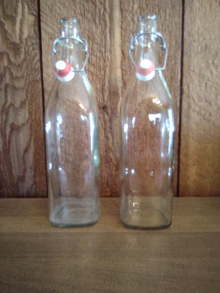 2 Empty Clear Wine Bottles w/Snap Cap/Flip Top -about 12 « 