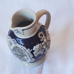 German Stoneware Bernkastel-Kues Wine Jug Cobalt Blue & White 6 Inch Tall