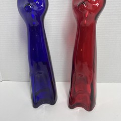 Vtg Riesling Wine Collectible Pair Of Cat Bottles , Cobalt Blue & Red 05-06