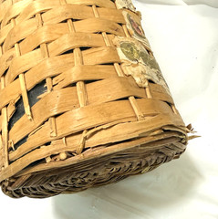 VTG Wicker Covered Demijohn Liquor Bottle Original Partial Spanish Label Mexico