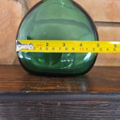 Vintage Emerald Green Glass Flask Style Wine Bottle 8.5&Prime; Tall
