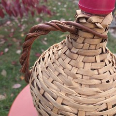 1 Gallon Rattan Wrapped Wine Demijohn Jug in Wicker Basket 15in High Portugal