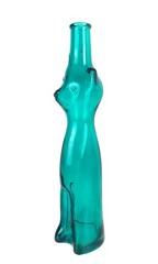 Rheinhessen Riesling Cat Figural Glass Bottle Teal Blue 13.5&Prime; Tall