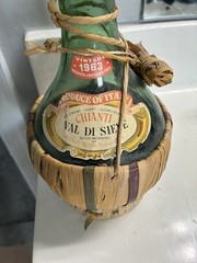 Vintage 1963 Chianti Val Di Sieve Green 1 Quart Wine Bottle in Basket Fiasco