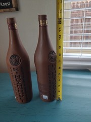 2 Kindzmarauli Georgian Ceramic Clay Pottery Red Wine Bottle Empty 3-D Design