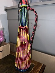 Vintage Viresa Plastic Braided Wine Bottle Boho Chic Spain colorful 16.75&Prime; H