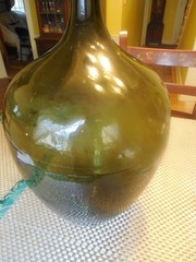 Vintage 21&Prime; Hand Blown Wine Bottle DemiJohn Antique Green Glass Rare