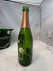 Perrier Jouet Champagne Bucket with Pair Glasses and empty Champagne Bottle 1975