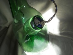 Estate Sale Vintage Green Hand Blown Glass Italian Wine Chiller with Ice Pocket