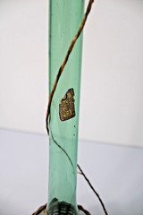 Vintage 21&Prime;H Green Glass Demijohn Carafe in Raffia, New Orleans Import Label