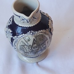 German Stoneware Bernkastel-Kues Wine Jug Cobalt Blue & White 6 Inch Tall