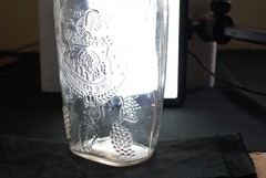 Vintage Garrett&rsquo;s American Wines embossed clear 1 quart wine bottle grapes