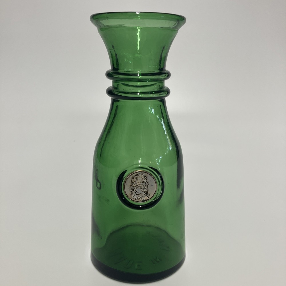 Vintage Italian Emerald Green Glass Serving Container Roman Cameo Made in Italy