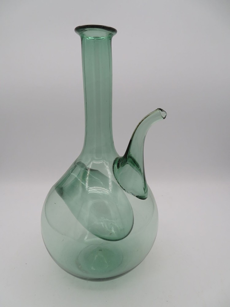 Vintage Hand-blown Green Wine Chiller Bottle Decanter with Ice Chamber
