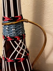 VTG MCM 2 Wicker Wrapped Scoubidou Wine Bottles Multicolor 15 & 17” Tall