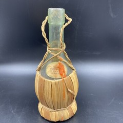 1967 Chianti Wine Bottle Rattan Wrap Wicker Basket Loop Italy Bandini Vintage