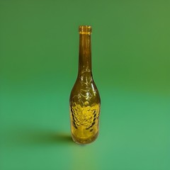 VTG Cobalt Biege European Wine Bottle With Embossed Grapes And Leaves 12.3”