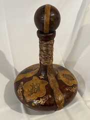 VTG Italian Leather Wrapped Decorative Wine Bottle w/ Wood Stopper RARE Italy