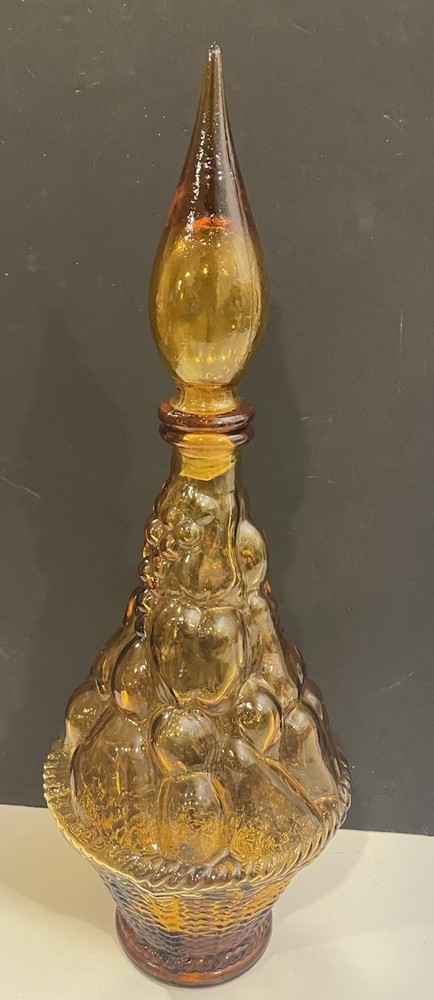 Vintage 16&Prime; MCM 1960s Italy Rossini Empoli Amber Fruit Genie Decanter Bottle 5
