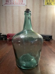 Vintage French Viresa Bottle Demijohn Wine Jug Spain 12&Prime; Green Glass