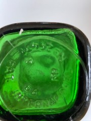 Vintage Christmas Gift! Yago Bottle Square Base Emerald Green Glass Flower Print