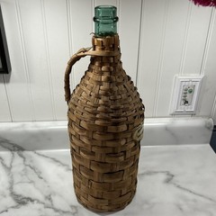 Vintage 1959 BOLLA Wine Wicker Wrapped Green Glass Bottle 16 1/2 Inches Tall