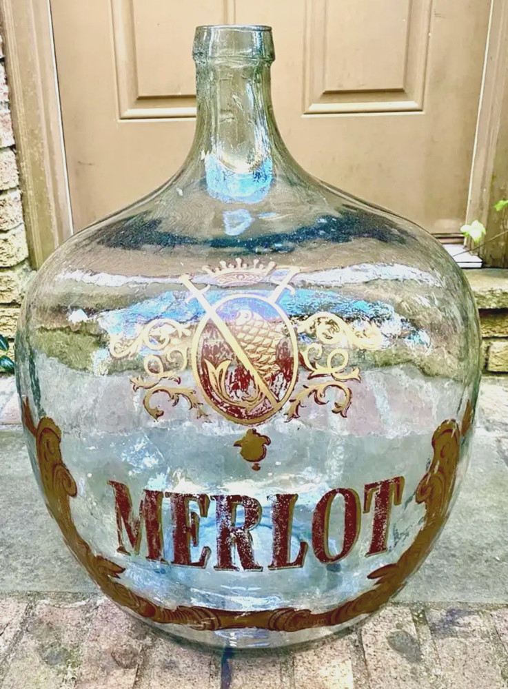 Exceptionally Large Vintage French Merlot Demijohn Wine Bottle!