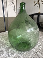 Antique Italian 26” Demijohn Wine Jug Large Demigiana Green Glass W/ Tag Rustic