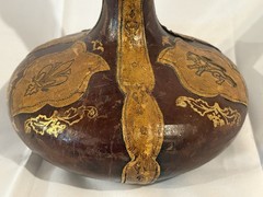 VTG Italian Leather Wrapped Decorative Wine Bottle w/ Wood Stopper RARE Italy