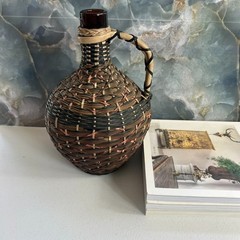 Vintage V Levante Bottle Spanish Woven Wicker Covered Brown Glass