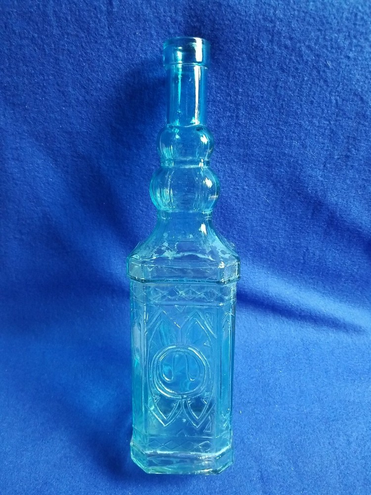 Collectable Aqua Ice Blue Bottle Decanter Wine Square Bottle 12in Tall