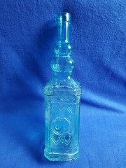 Collectable Aqua Ice Blue Bottle Decanter Wine Square Bottle 12in Tall