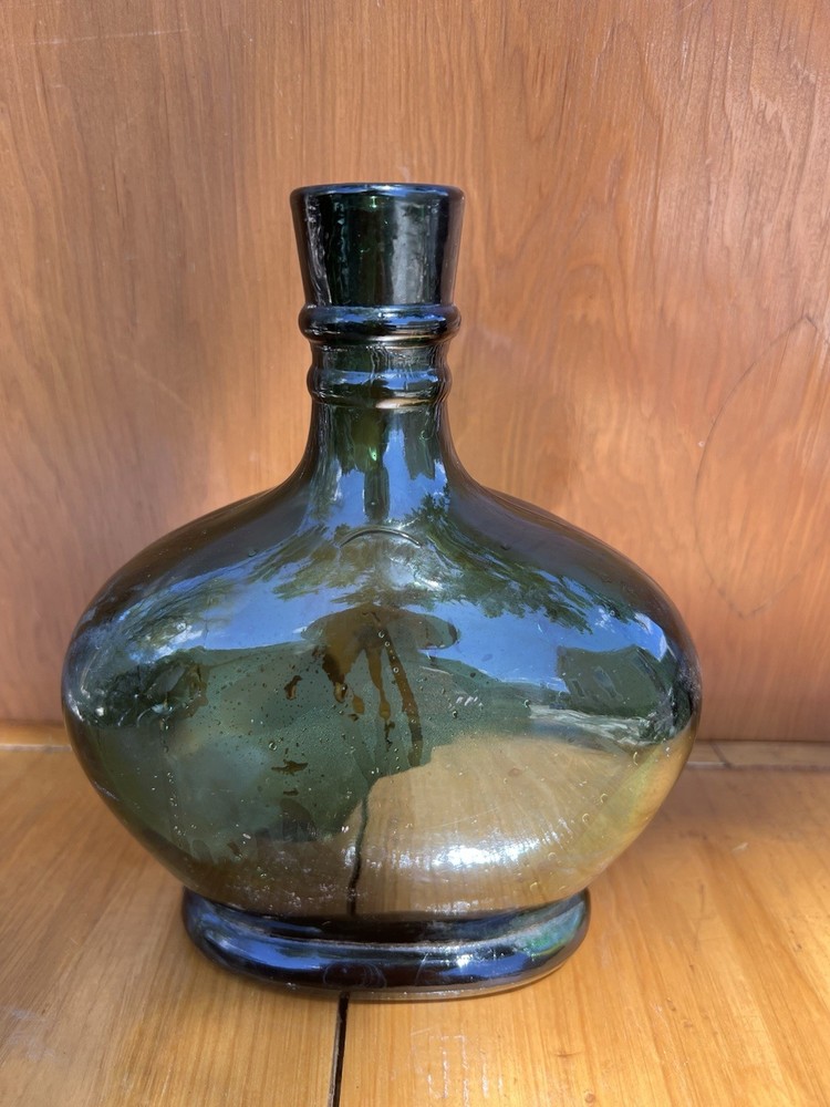 Hand Blown Dark Green Glass Wine Bottle