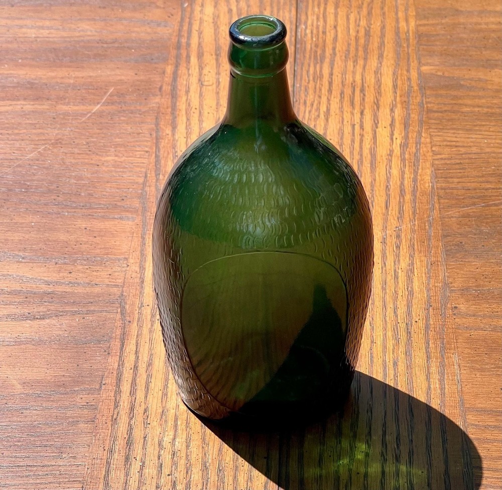 Vintage JM da Fonseca Portugal Textured Green Glass Bottle Fish Scale Pattern
