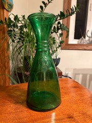 Vintage Green Glass Wine Bottle w/ Fleur De Lis Made in Italy